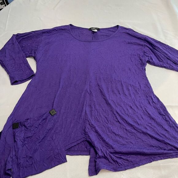 Yushi Purple Crinkle Lagenlook Tunic Top Size Medium - Picture 8 of 10